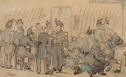 Ecole du XIXème siècle
Le repos des soldats.
Encre...