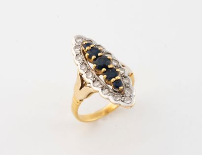 Yellow and white gold (750) marquise ring...
