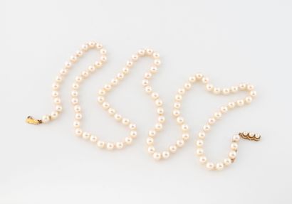 Long necklace adorned with white cultured...