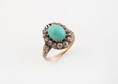 Pink gold (750) ring centered with a turquoise...