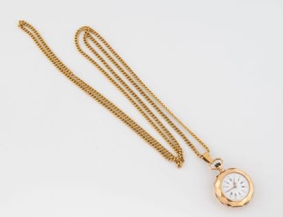 Yellow gold (750) collar watch with faceted...