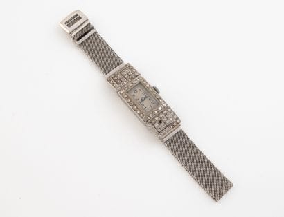 Ladies' wristwatch in white gold (375), rectangular...
