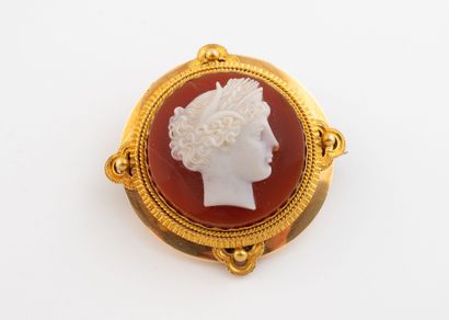 Yellow gold (750) brooch holding a cameo...