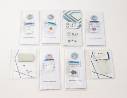 Set of eight stones on paper with their certificates....