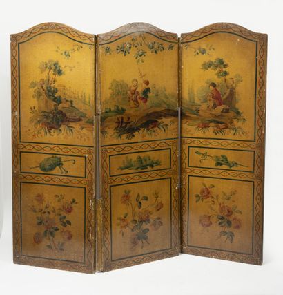 Three wooden folding-screen leaves, gendarme...