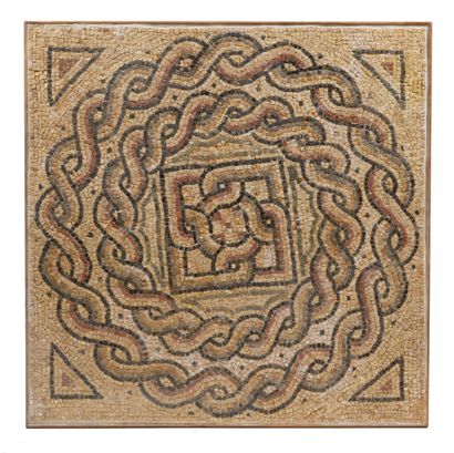 Square mosaic decorated with two braids framing...