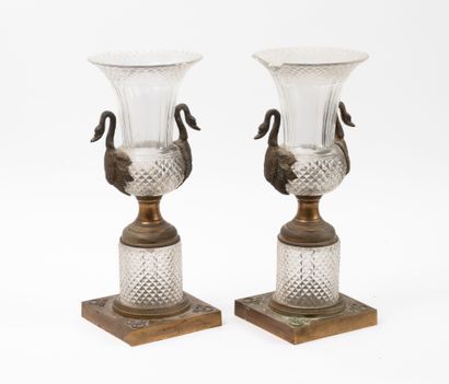 Pair of Medici vases in bronze and glass...