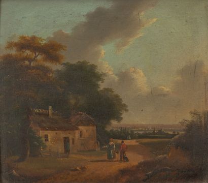 19th century school
Animated landscape.
Oil...