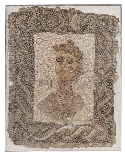 Mosaic depicting a female bust portrait,...