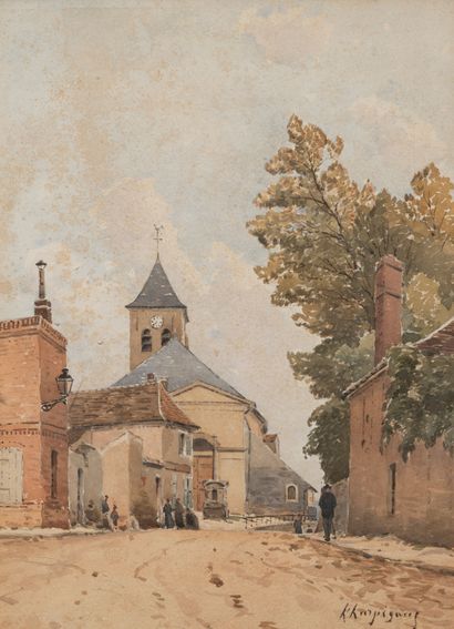 Henri HARPIGNIES (1819-1916) 
Church and...