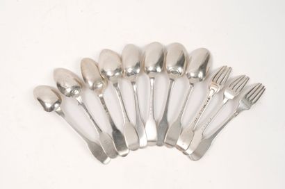Set of flatware in silver (950), pinched...