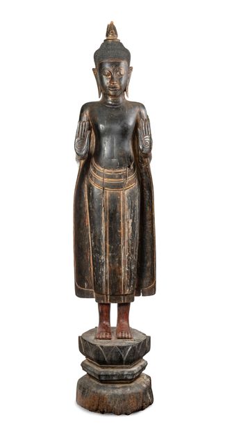 THAILAND
Large standing wooden Buddha, hands...