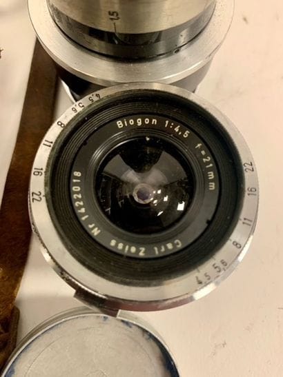 In leather case, set of photographic equipment...