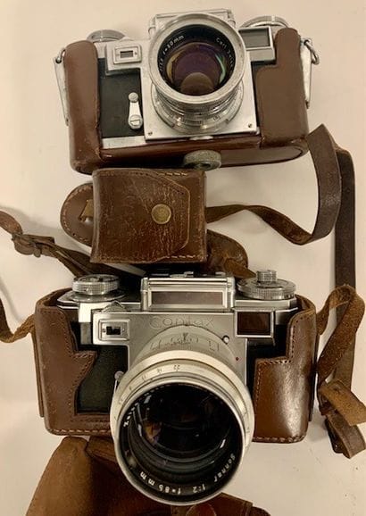 In leather case, set of photographic equipment...