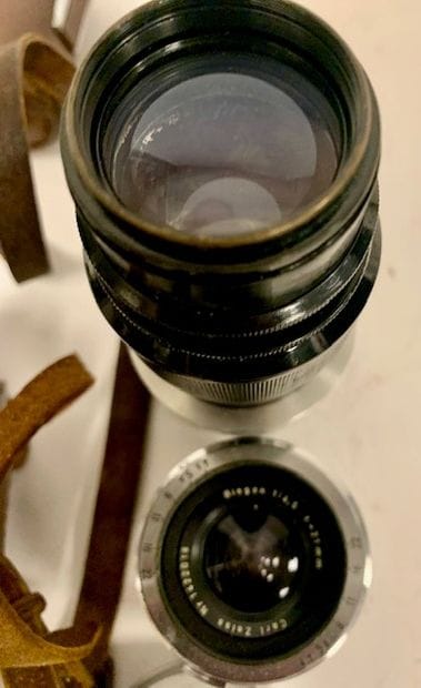 In leather case, set of photographic equipment...
