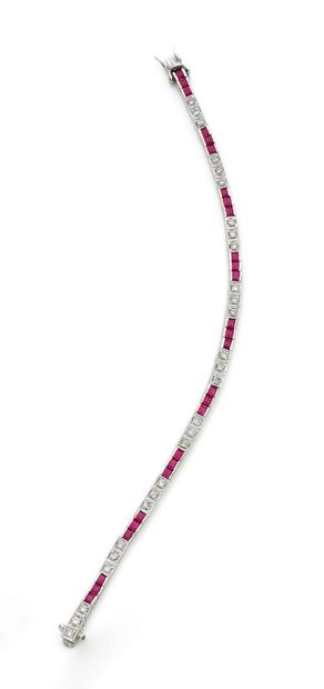 Line bracelet in white gold (750) adorned...