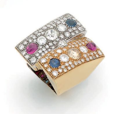 An important cocktail ring in yellow and...