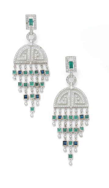Important pair of girandole earrings in white...