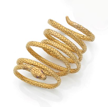 Beautiful snake bracelet in yellow gold (750),...
