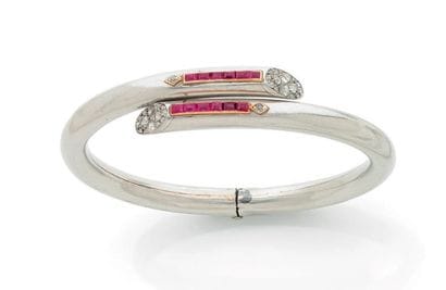 Openwork platinum (950) bangle bracelet,...