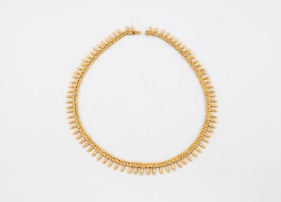 Yellow gold (750) collar necklace with braided...