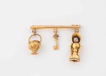 Barrette brooch in yellow gold (750) holding...