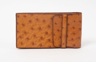 HERMES 
Ostrich leather case with flap closure....