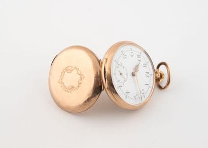 Pink gold (585) gousset watch with guilloché...