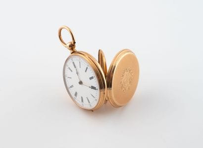Yellow gold (750) gousset watch with guilloché...