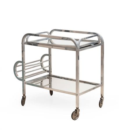 Modernist-style rolling table with removable...