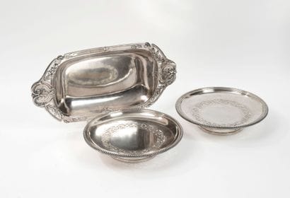 Three pieces of silver-plated platerie including...