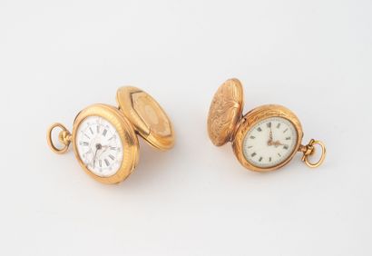 Two small neckwatches in yellow or pink gold...