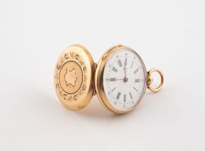 Yellow gold (750) collar watch 
White enameled...