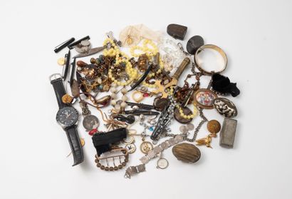 Large lot of antique costume jewelry including...