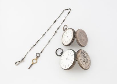 Two silver (800) pocket watches and a metal...