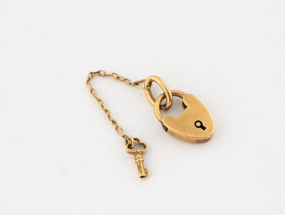 Yellow gold (750) padlock pendant with chain-linked...