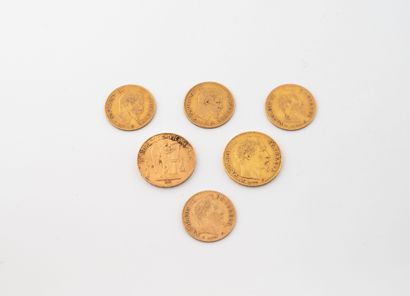 Lot of 6 coins including : 
- 2 20 Franc...