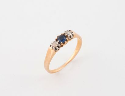 Pink gold (750) and platinum (850) ring set...