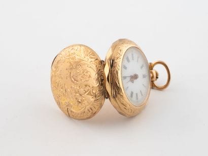Yellow gold (750) collar watch with chased...