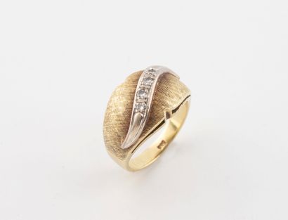 Yellow gold (585) cambered band ring, partially...