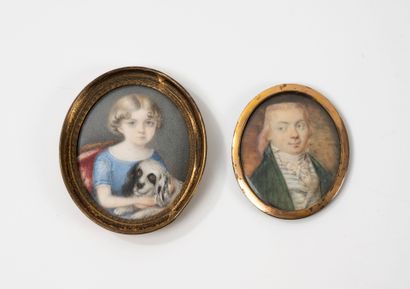 Two oval miniatures, unsigned: 
- Portrait...