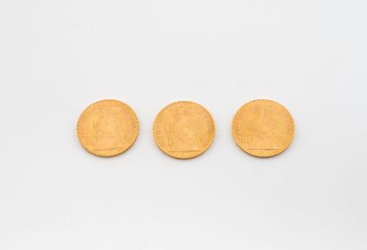 FRANCE 
Three 20-franc gold Marianne coins,...