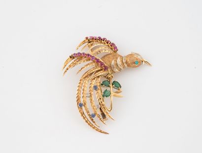 Yellow gold (750) brooch depicting a trendy...
