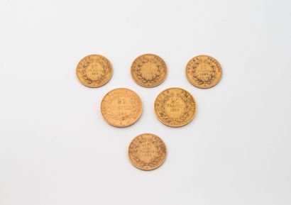 Lot of 6 coins including : 
- 2 20 Franc...