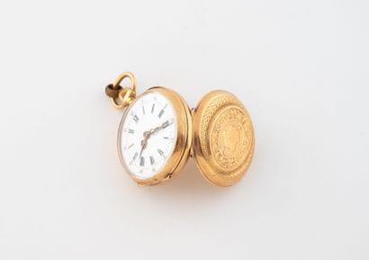 Yellow gold (750) collar watch with chased...