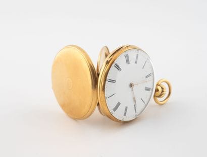 Yellow gold (750) gousset watch with guilloché...