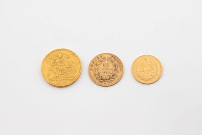 Lot of 3 coins including : 
- A 1 sovereign...