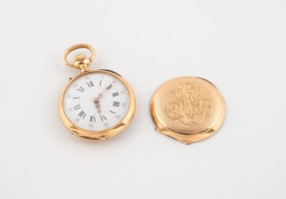 Yellow gold (750) collar watch. 
White enamel...