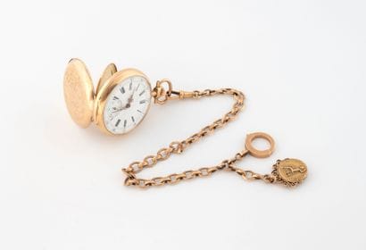 Pink gold (750) gousset watch with oval link...