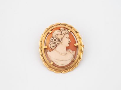 Medallion brooch in yellow gold (750) centered...